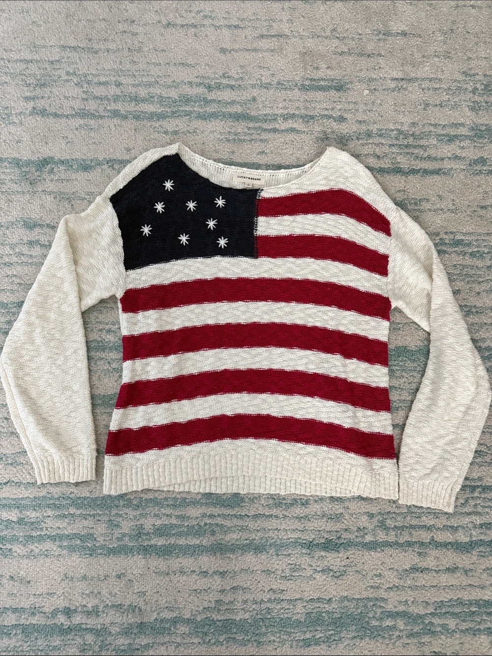 Lucky Brand Women's Striped Flag Crew Sweater - Red, Navy, Cream